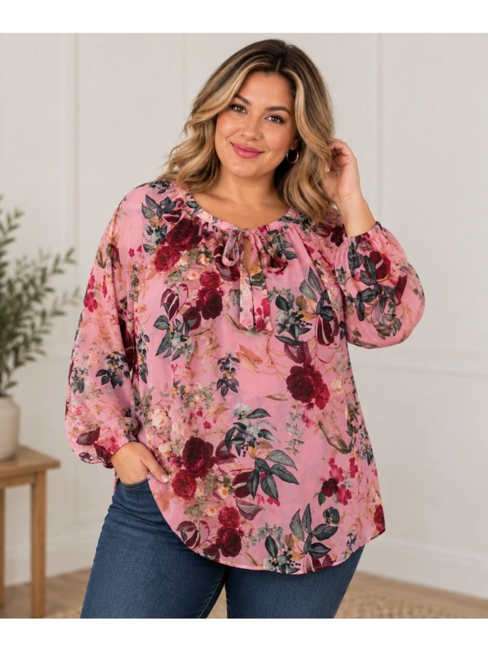 Torrid Women's Alexis Floral Sea Pink Crinkle Chiffon Tie Front Blouse Size 3X